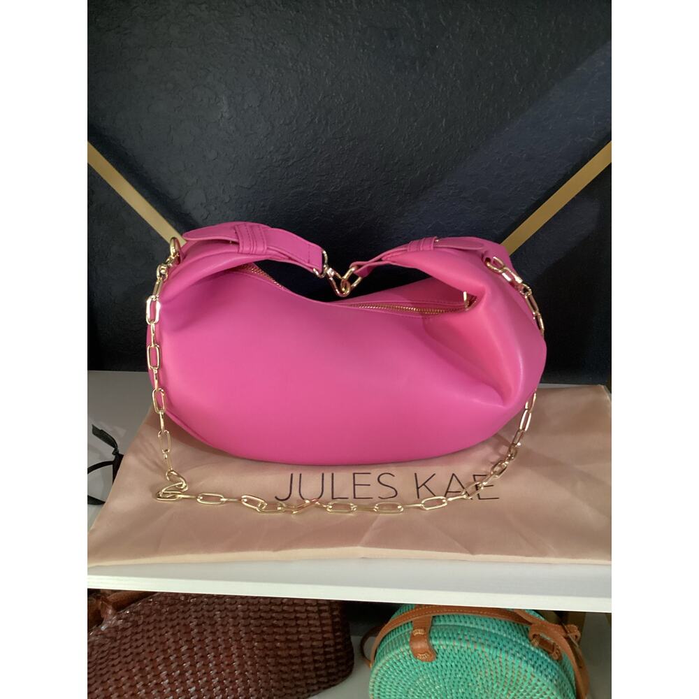 Jules Kae Luna hobo shoulder Bag In Fushcia pink gold chain strap new - Picture 2 of 7